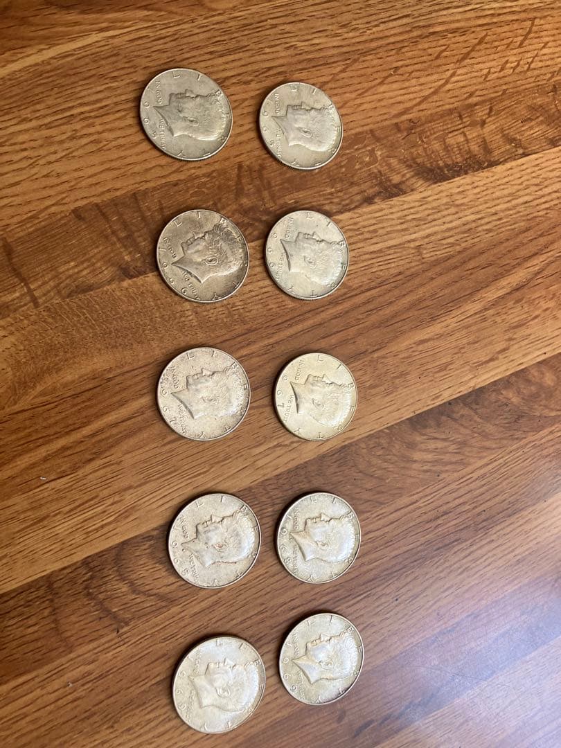 ケネディハーフダラー銀貨、1965年、66年、67年、68年、69年各2枚