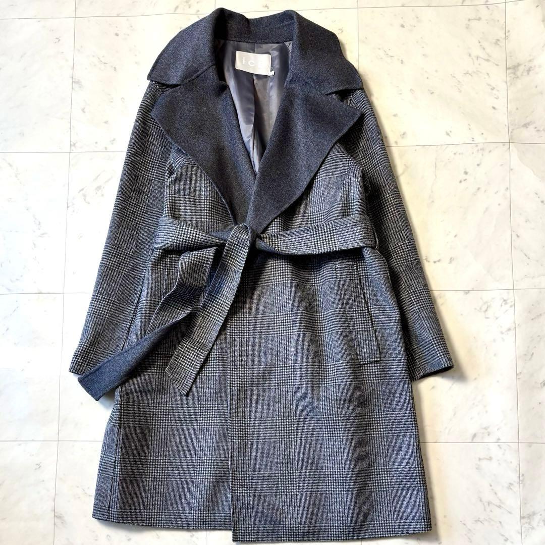 新品同様 ICB 大きいサイズ42 近年 カシミヤ混 ウールリバーコート XL
