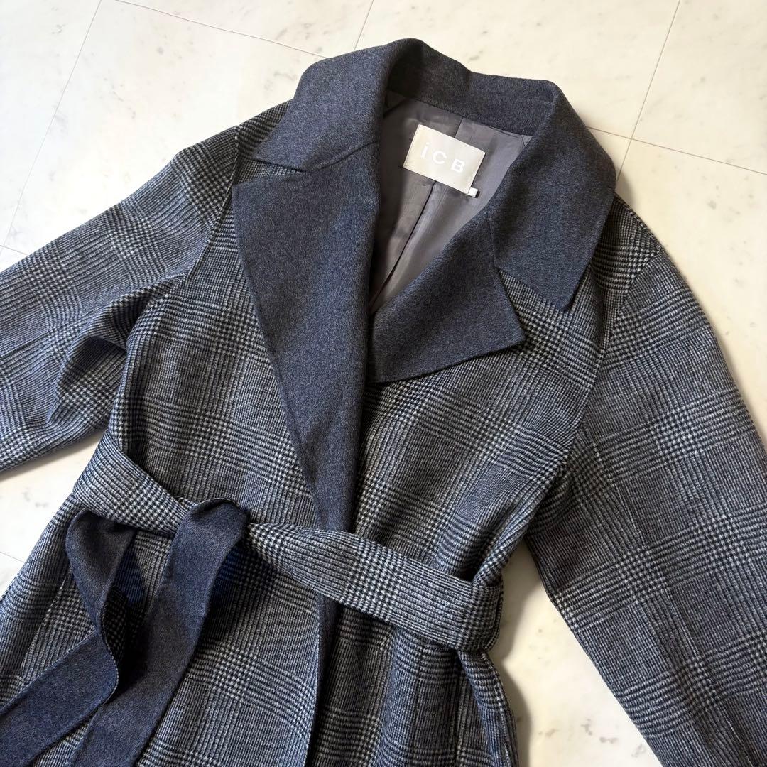 新品同様 ICB 大きいサイズ42 近年 カシミヤ混 ウールリバーコート XL