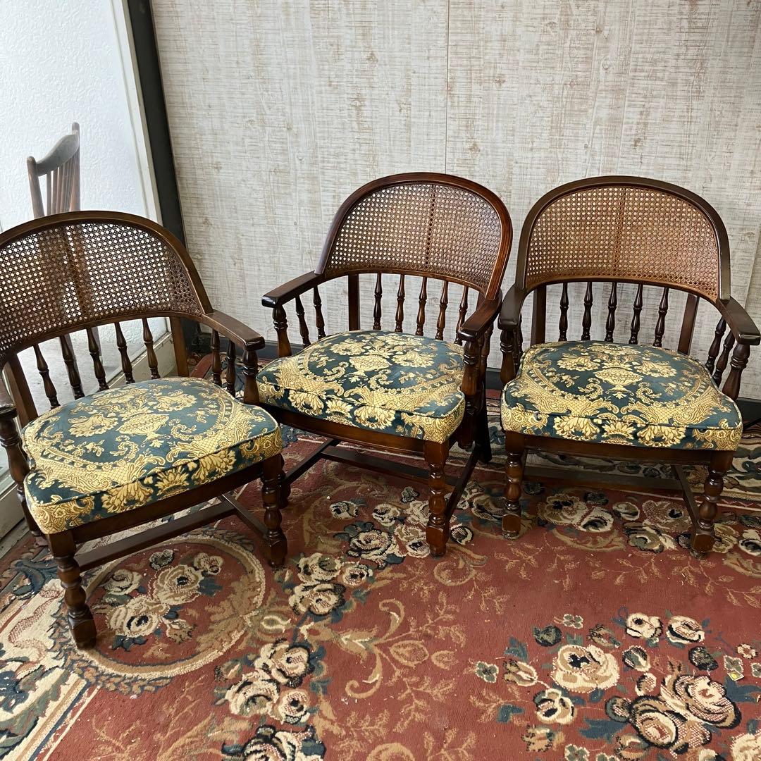 ③ オールドカリモク コロニアル 花柄 ベロア アームチェア ダイニングチェア