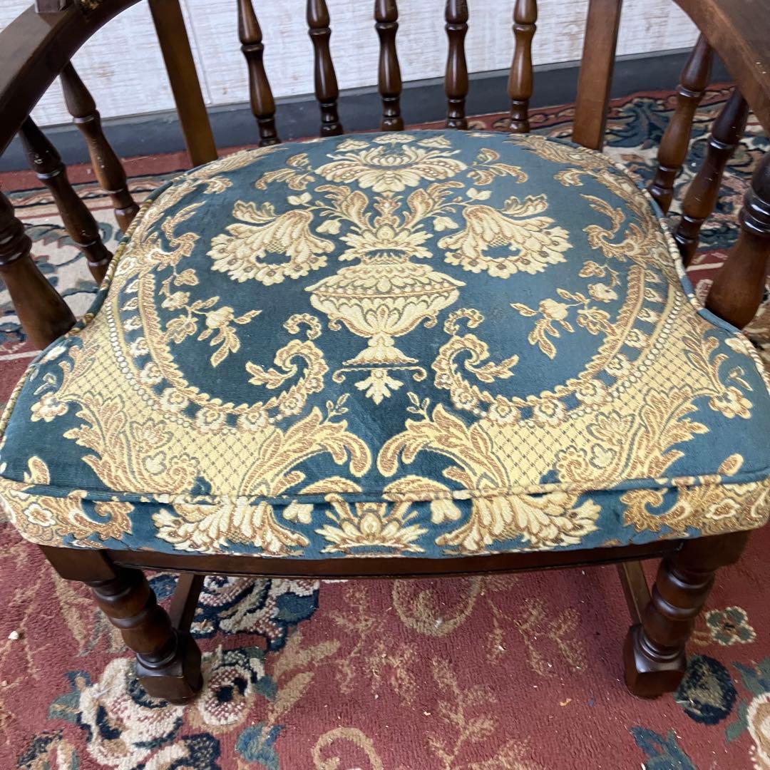 ③ オールドカリモク コロニアル 花柄 ベロア アームチェア ダイニングチェア