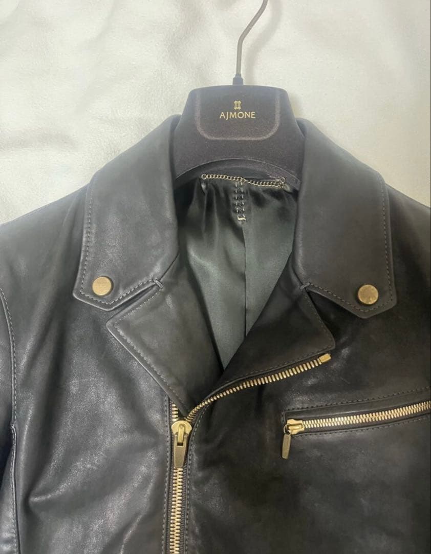 AJMONE アイモネ ホースレザー ダブルライダース ジャケット 46 黒