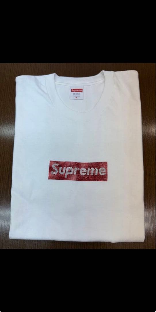 良品　シュプリーム　Tシャツ　半袖　M ホワイト　スワロフスキー　ロゴTシャツ