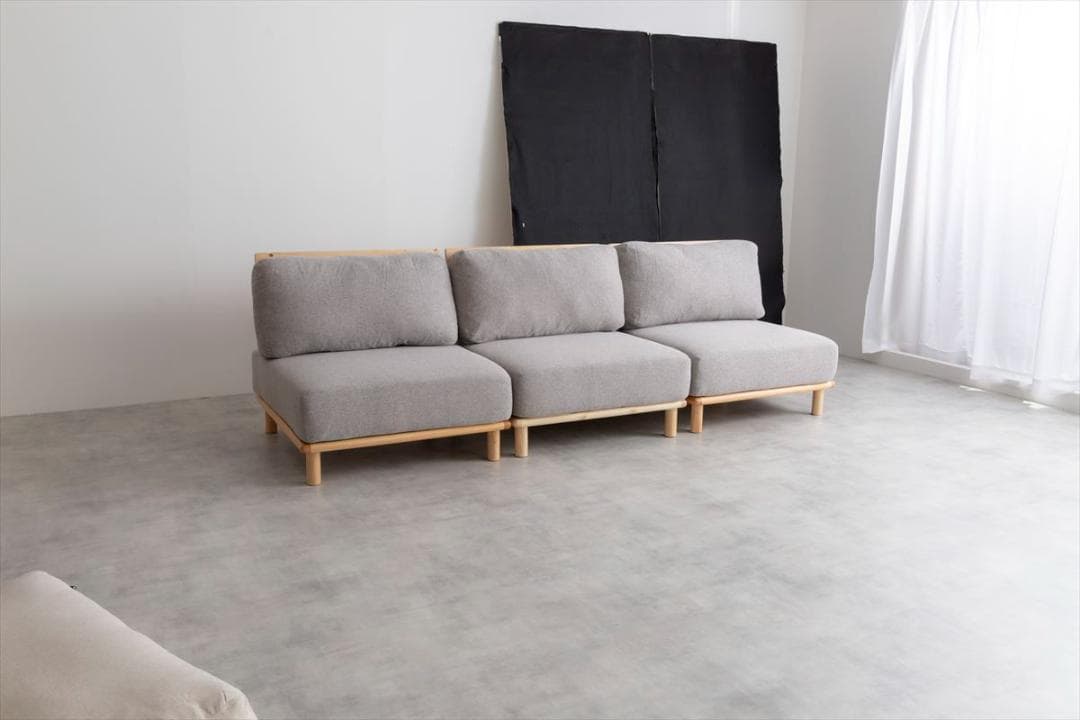 【送料無料】【4点セット】ファブリックローソファ3脚+オットマン1脚 天然木