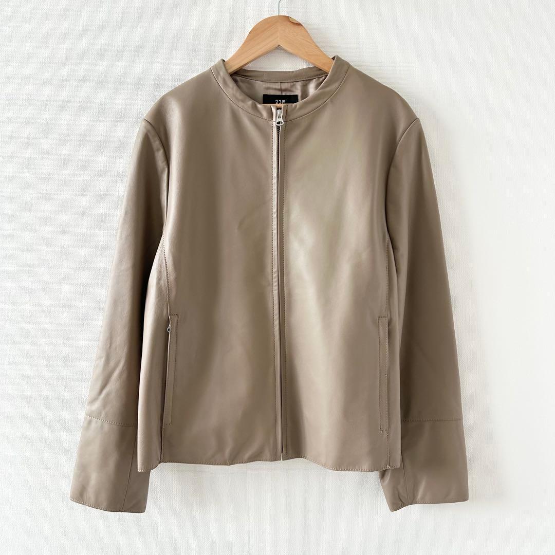 23区 レザージャケット　ノーカラー　ベージュ　大きいサイズ50