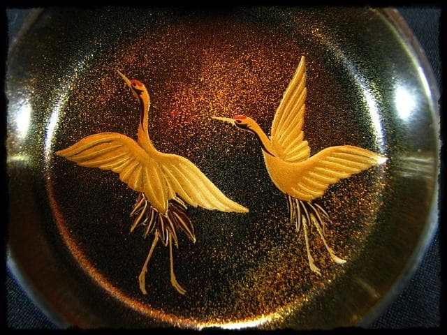 時代 金蒔絵 松鶴流水文 棗 内梨子地 茶道具 u50