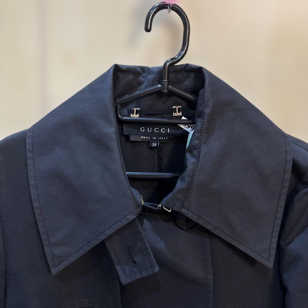 GUCCI ブラックダブルブレスト トレンチコート 38