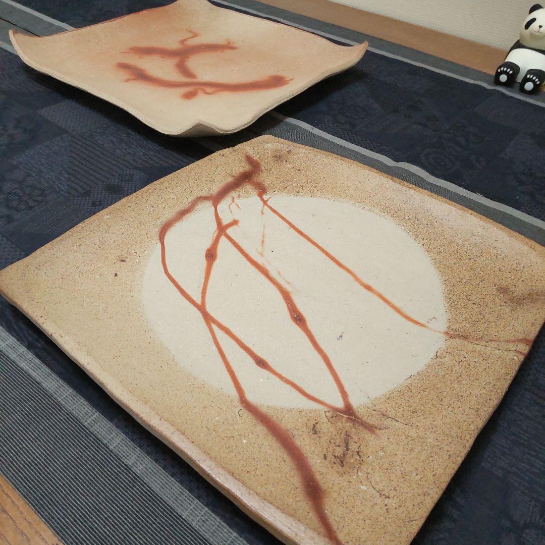 四方皿 2枚 備前焼 A