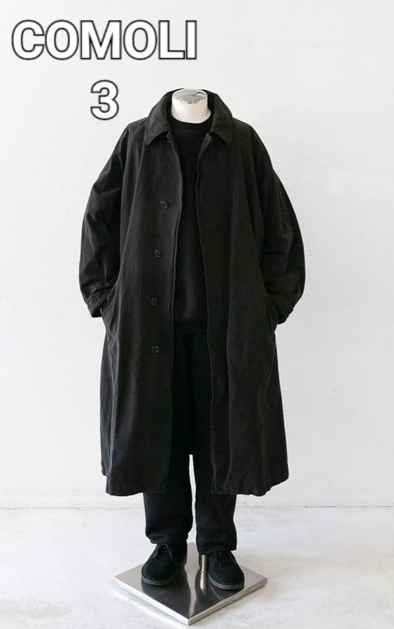 24AW COMOLI 製品染 バルカラーコート ブラック 3 コモリ