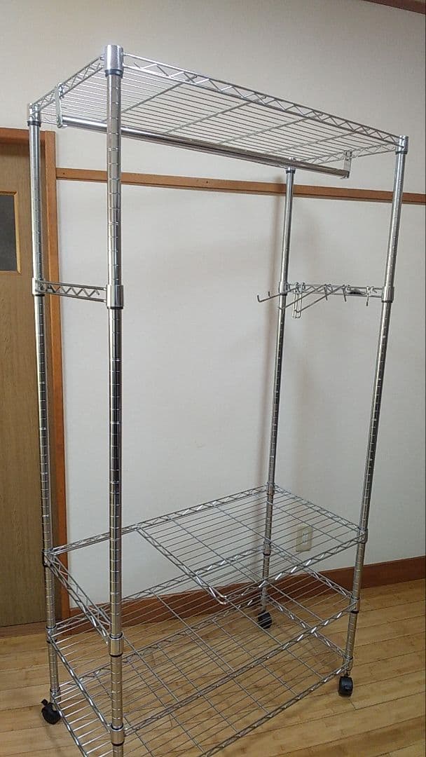 メタルラック　178✖90×46　4枚板 送料込み　　ハンガーポール　キャスター