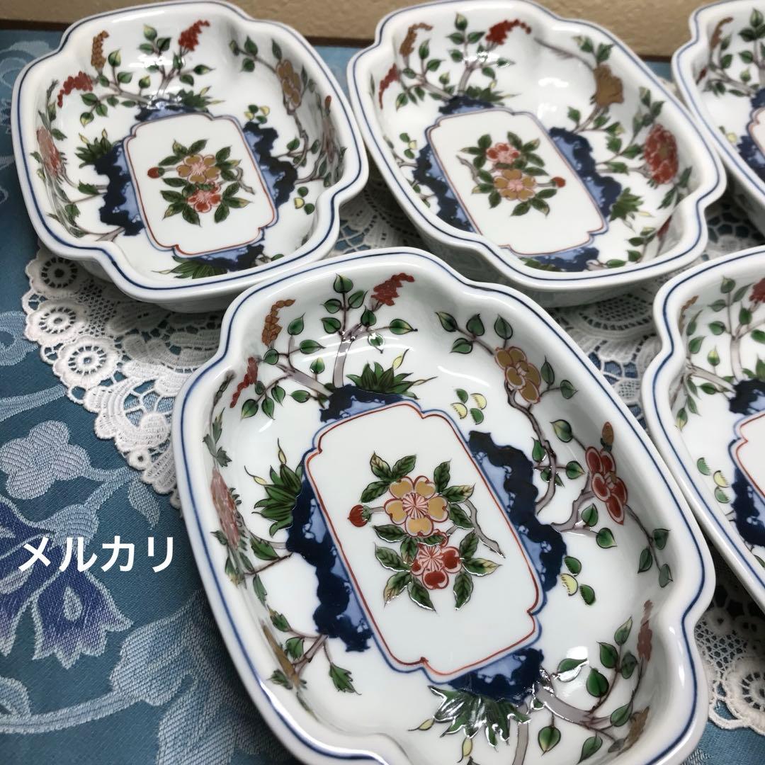 源右衛門窯　染錦草花文　深皿　向付　5客１セット　❀美品❀　ひなまつり