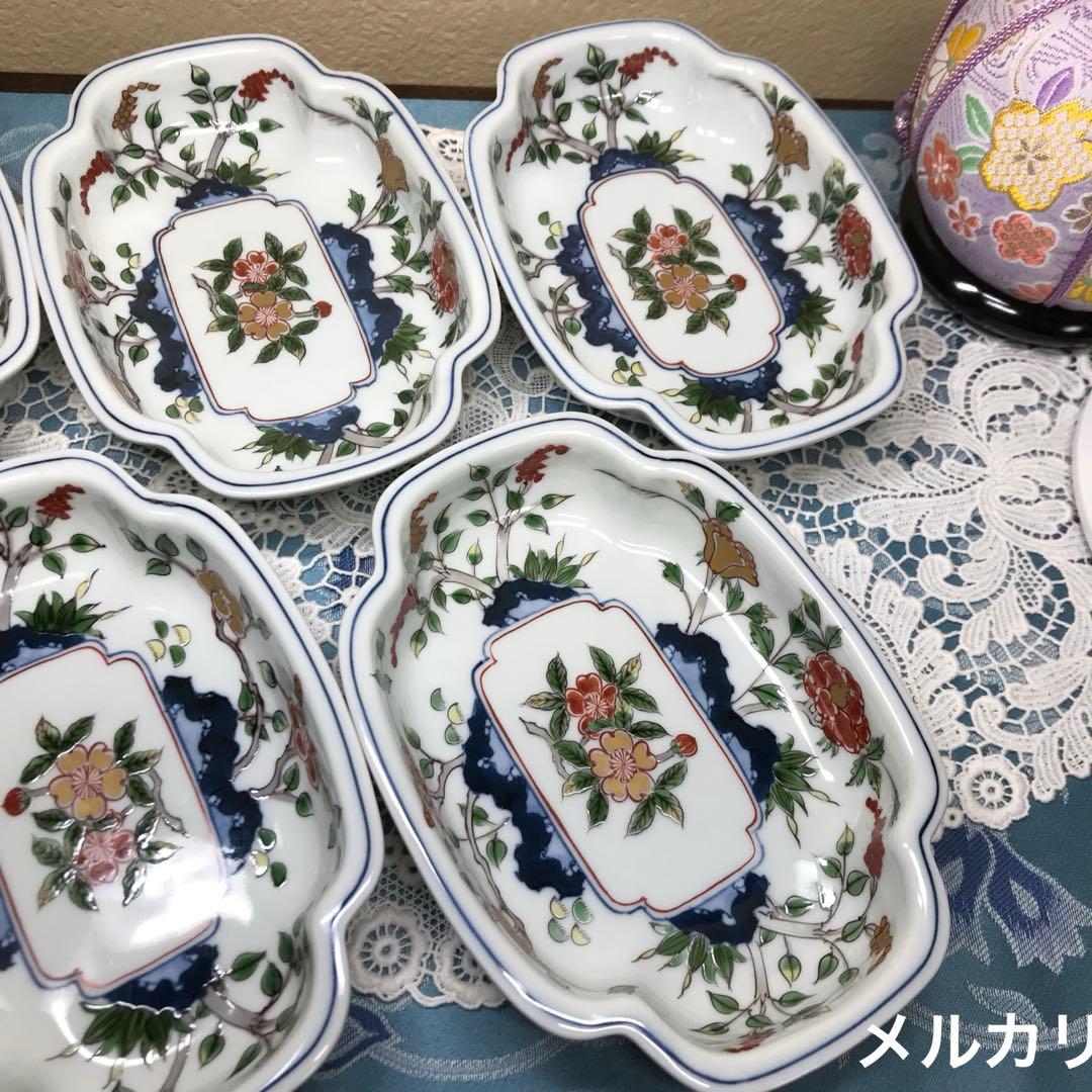 源右衛門窯　染錦草花文　深皿　向付　5客１セット　❀美品❀　ひなまつり