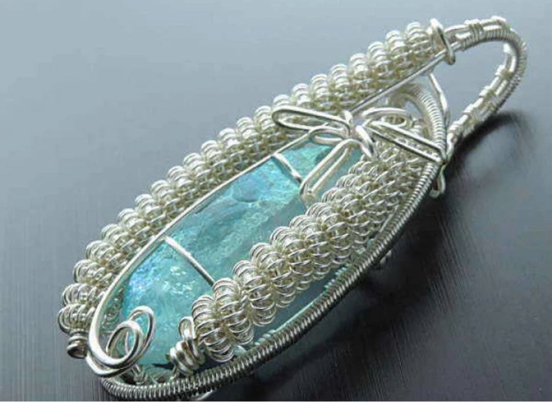 一点物 宇宙カラー アクアオーラ ワイヤーネックレス 日本製 天然石ペンダント