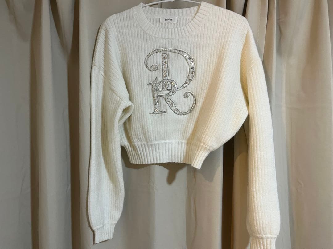 ダーリッチ DRビジューボリュームリブニットトップス WHT ホワイト