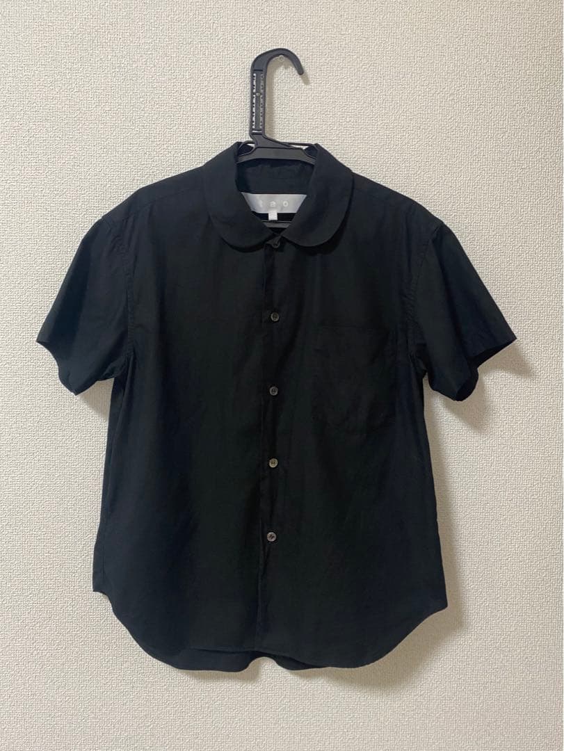 TAO ポケット付き丸襟半袖ブラウス BK