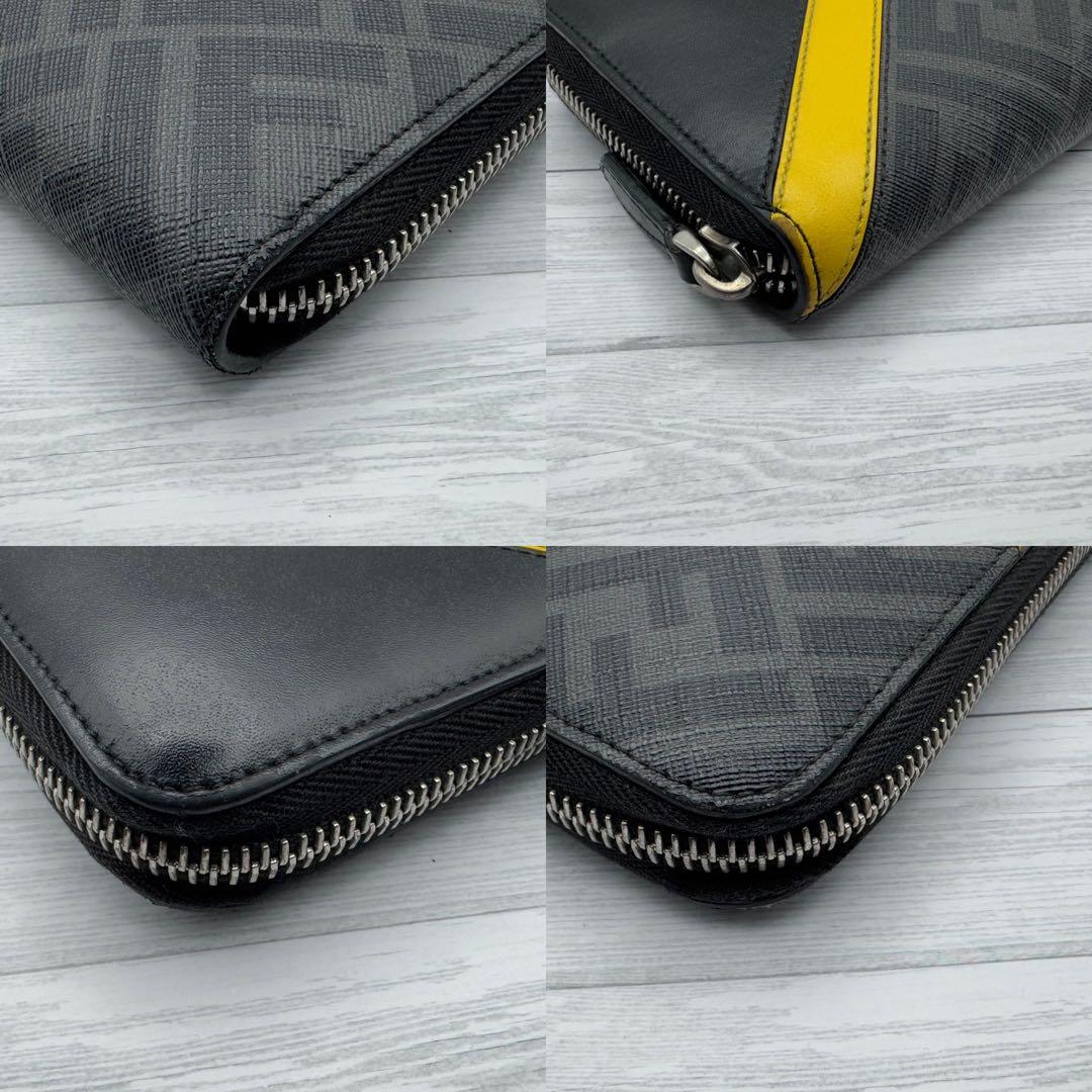 【美品】現行モデル　FENDI ダイアゴナル　ラウンドジップ　長財布　イエロー