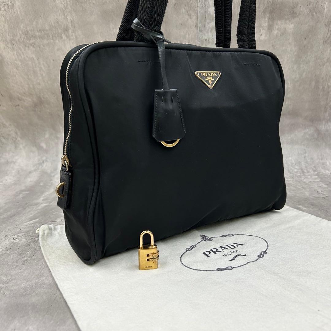 【美品・南京錠】 プラダ トートバッグ 2way ワンショル 三角ロゴ テスート
