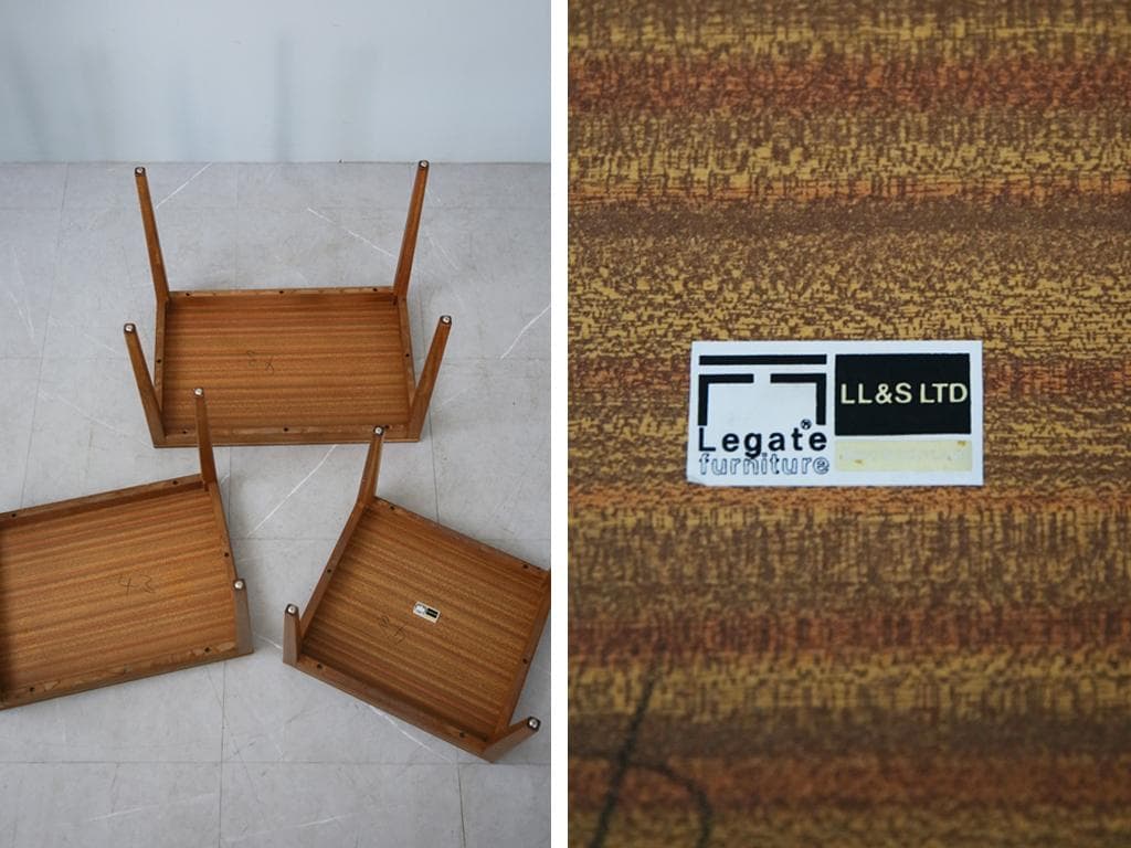 英国アンティーク木製ネストテーブル3台/収納式机/飾り棚/花台(92-271)