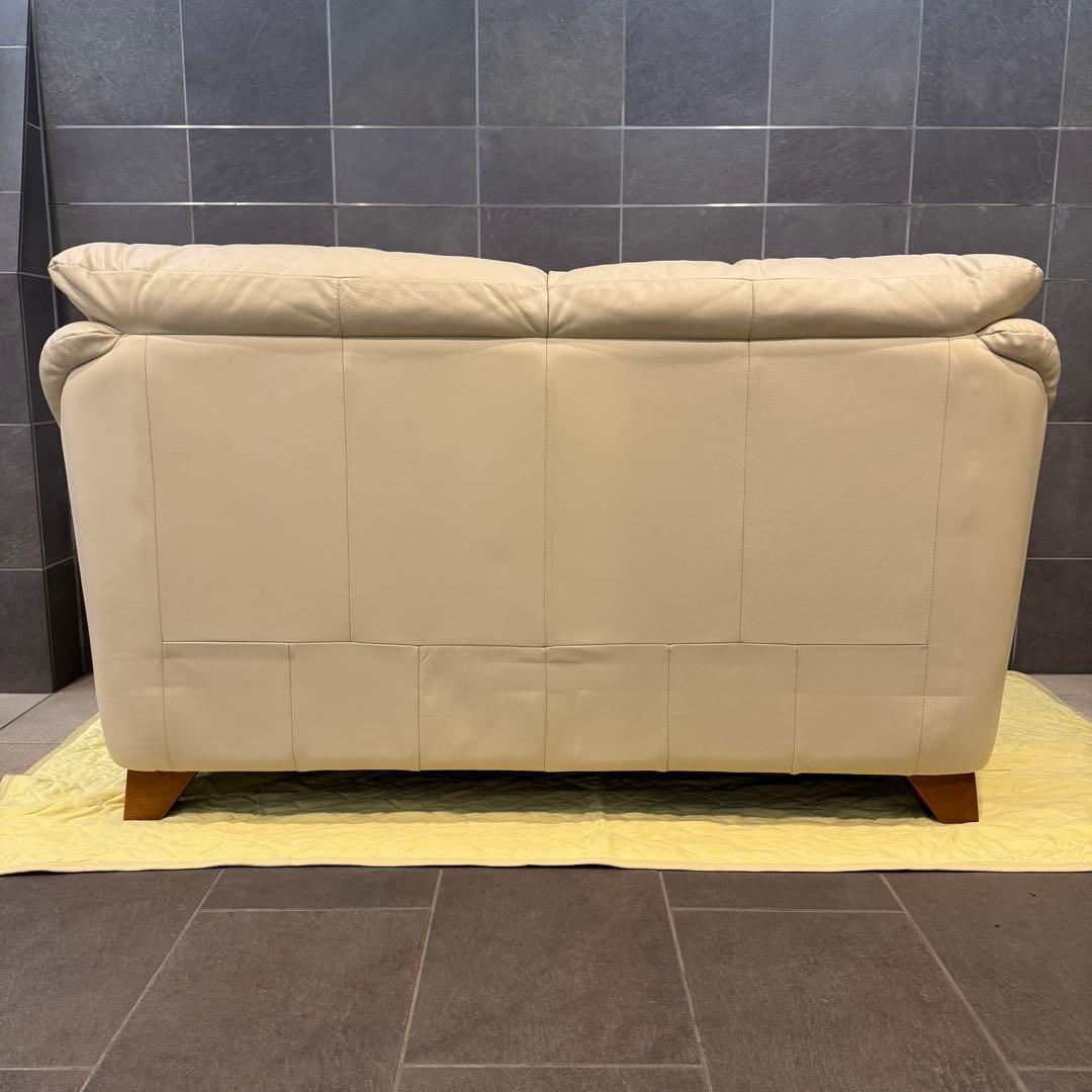 IDC大塚家具 廃盤 2人掛け 半革ソファ アイボリー
