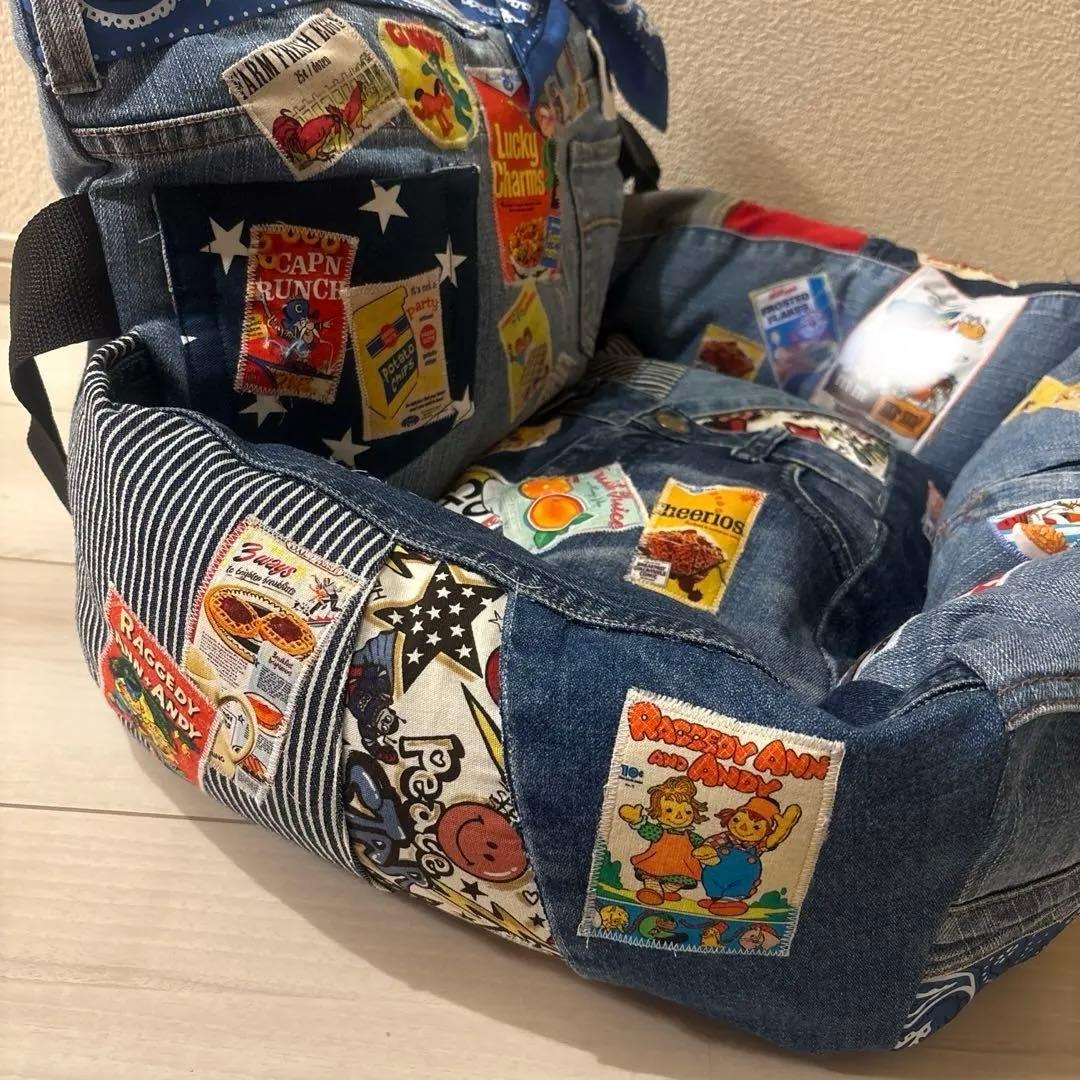 ハンドメイド　デニムリメイク ドライブベッド　ペットベッド
