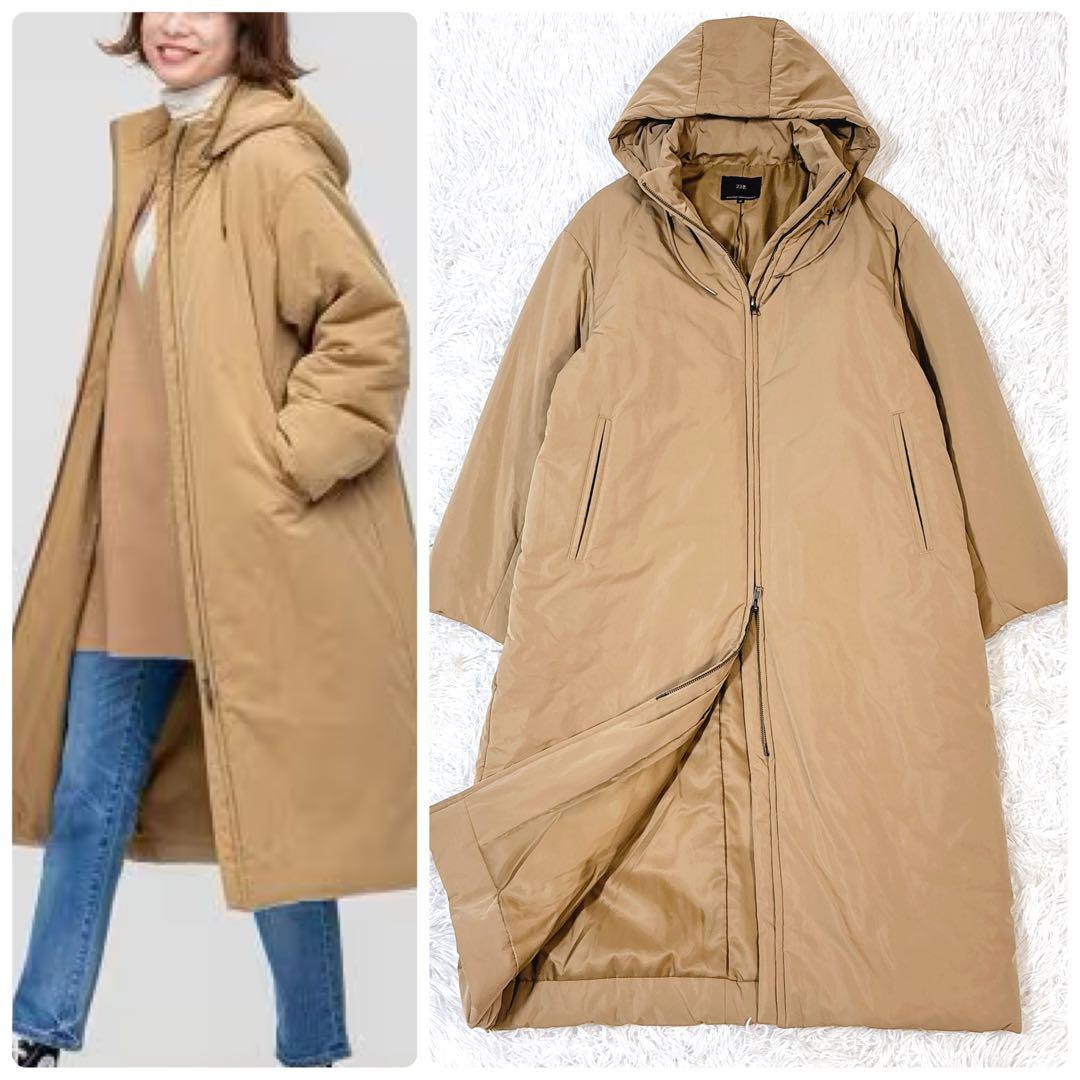 23区 中綿ノンステッチロングアウター ジャケット コート M キャメル フード