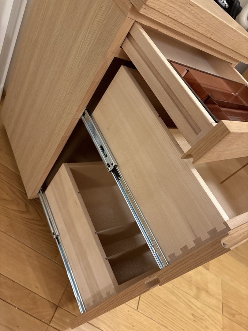 カリモク　木製デスク2台とワゴンの3点セット