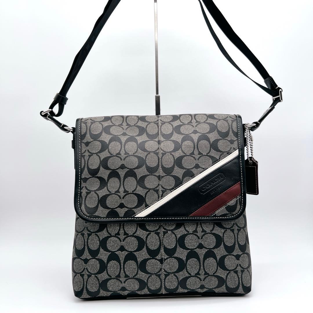 【美品】コーチ　COACH ショルダー バッグ　ヘリテージ　シグネチャー　黒