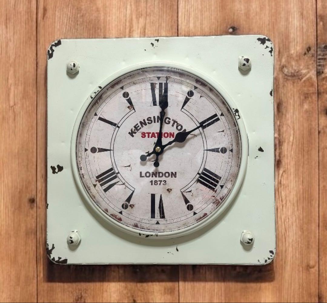 アンティーク調 壁掛け時計 ケンジントン駅 1873 ロンドン シャビーシック