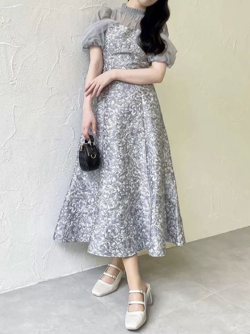 dazzlin シアーベールジャガードワンピース オケージョンドレス グレー S