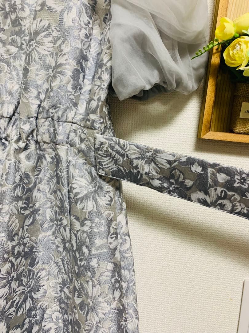 dazzlin シアーベールジャガードワンピース オケージョンドレス グレー S