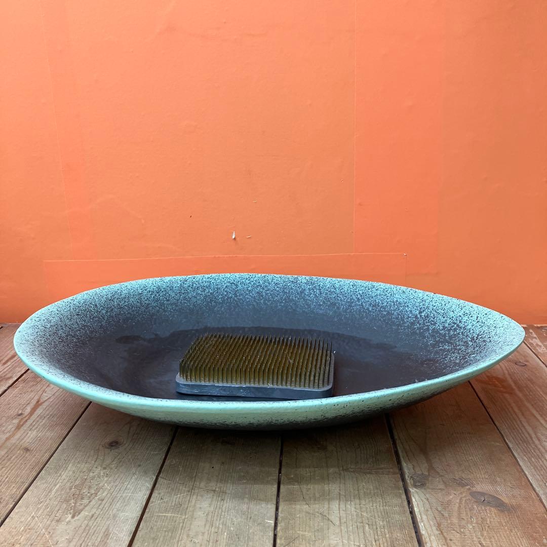 C-壁 陶器製 生け花 オーバル型 花器 水盤 剣山 フラワーベース 花瓶モダン