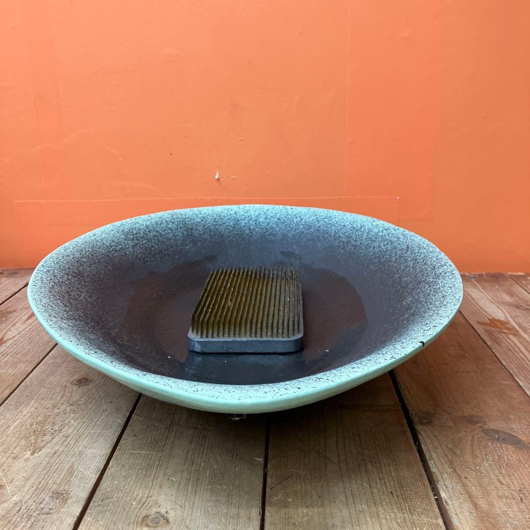 C-壁 陶器製 生け花 オーバル型 花器 水盤 剣山 フラワーベース 花瓶モダン