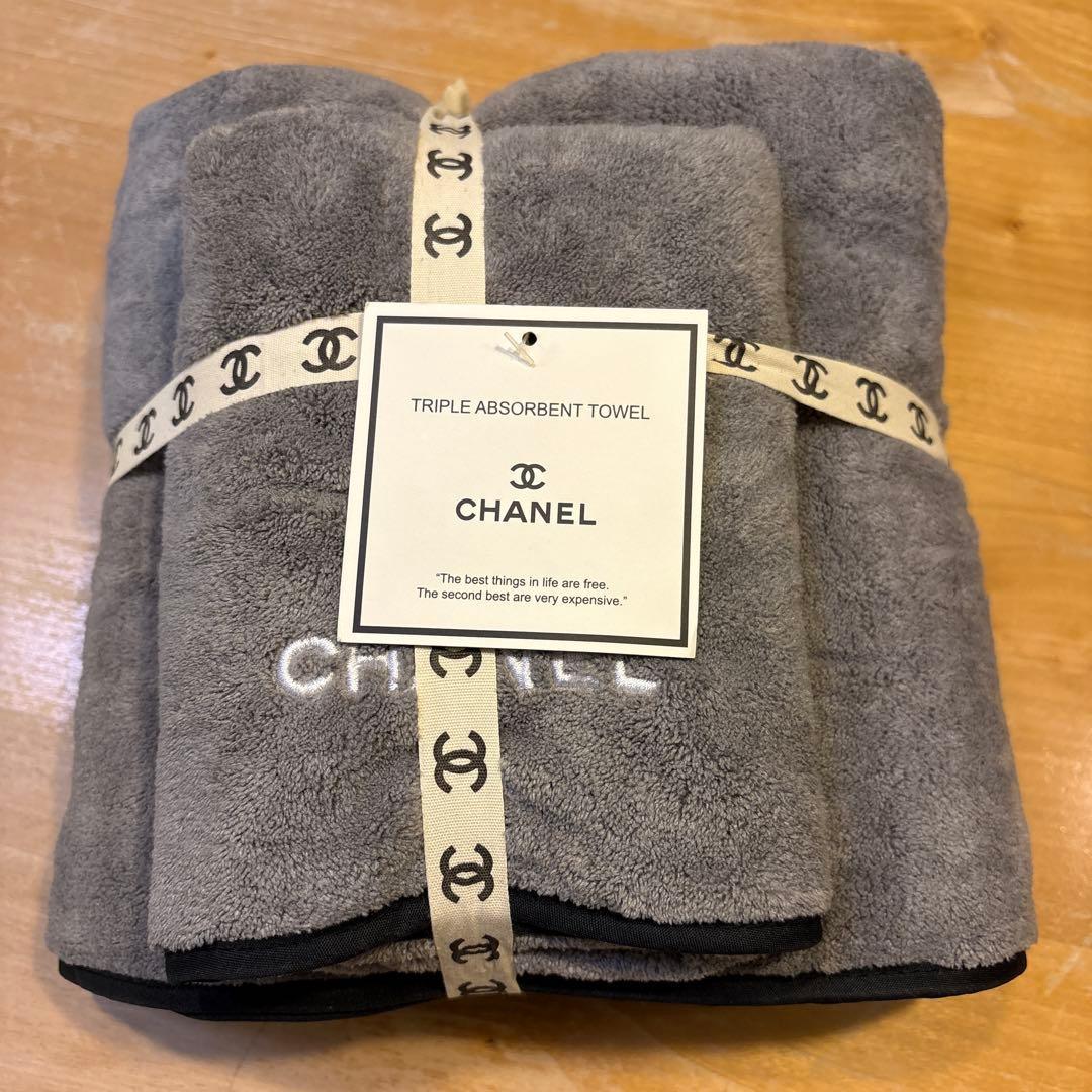 【新品】CHANEL バスタオル ハンドタオルセット グレー　ノベルティ