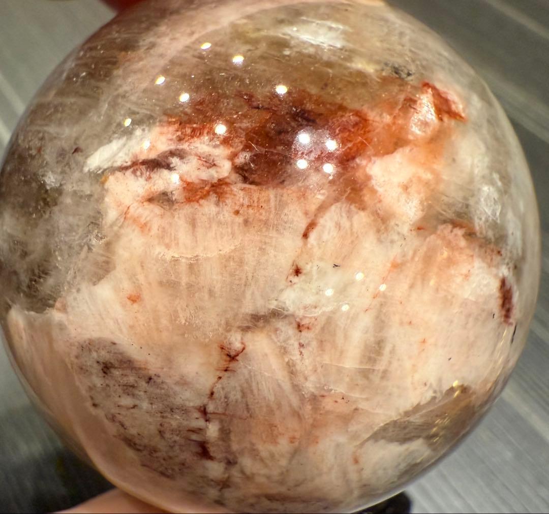 希少♡ 美しい ファイヤークォーツ共生 ムーンストーン スフィア 丸玉 天然石