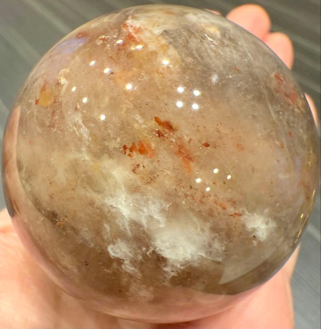 希少♡ 美しい ファイヤークォーツ共生 ムーンストーン スフィア 丸玉 天然石
