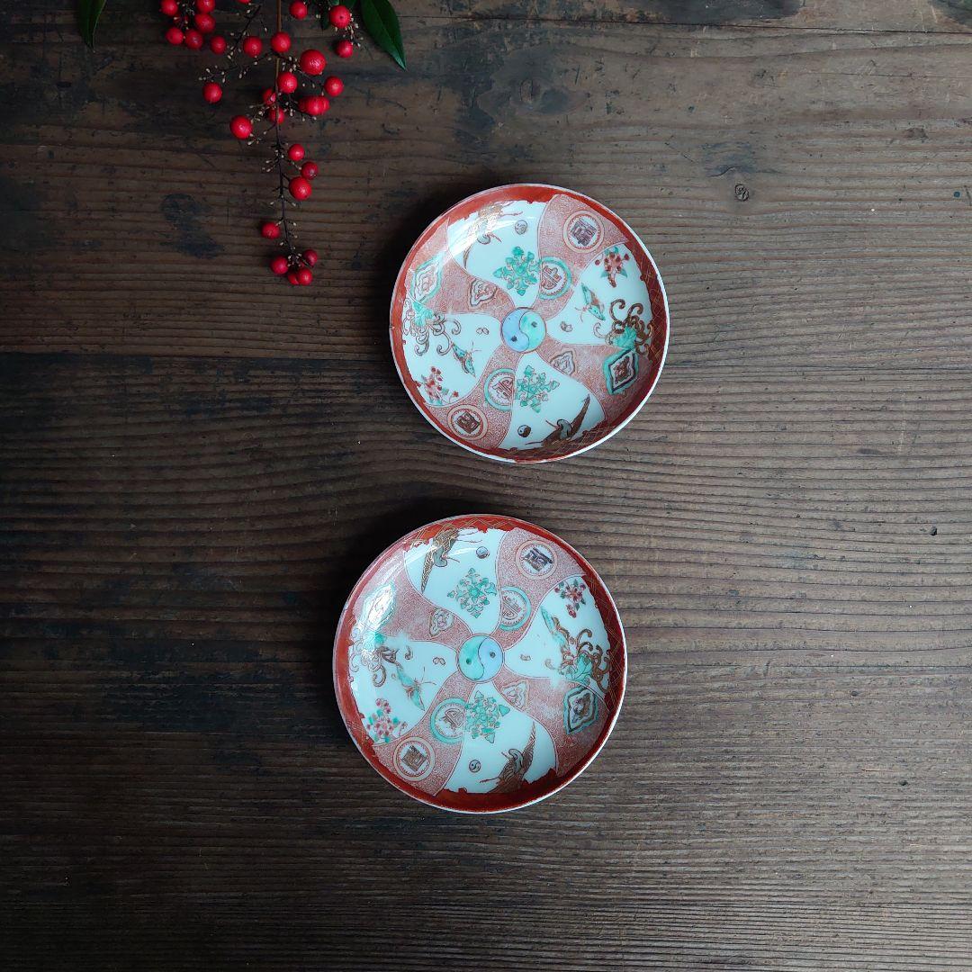 【ご成約】古伊万里 色絵金彩 花鳥図 花縁 5寸なます皿と骨董の器 おまとめ