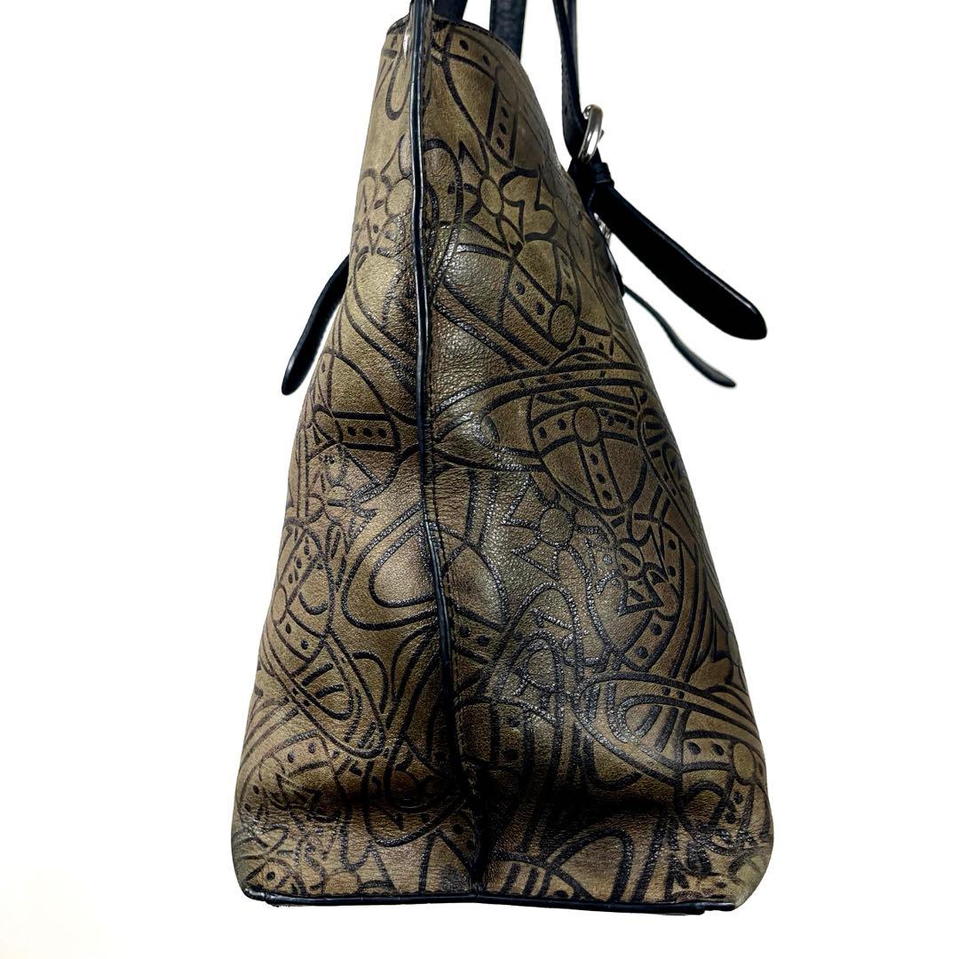 ヴィヴィアン　激レア　トートバッグ　オーブ総柄　ロゴエンボス　本革　ブラウン