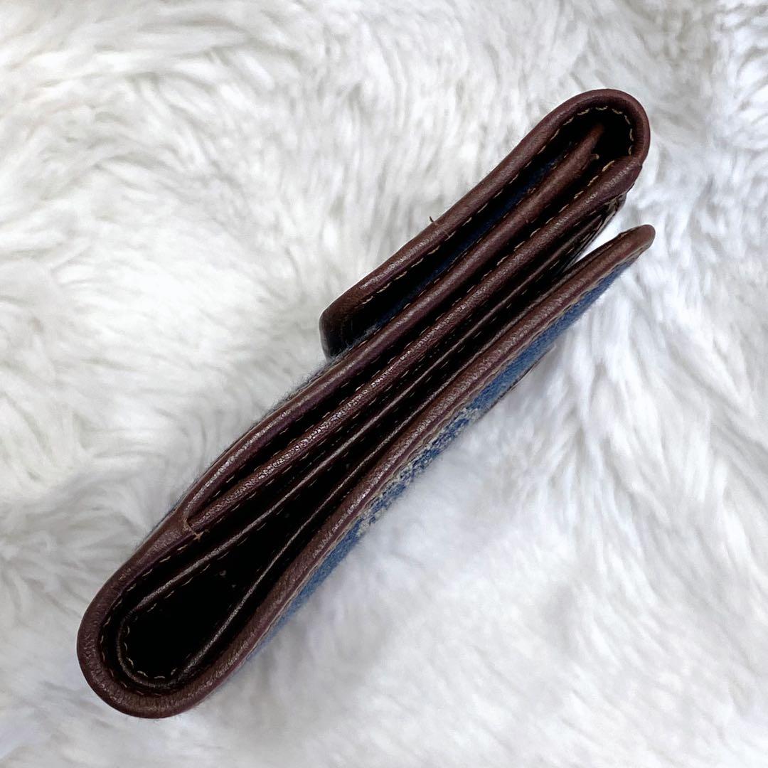 CELINE 二つ折り財布 デニム インディゴ レザー トリオンフ キャンバス