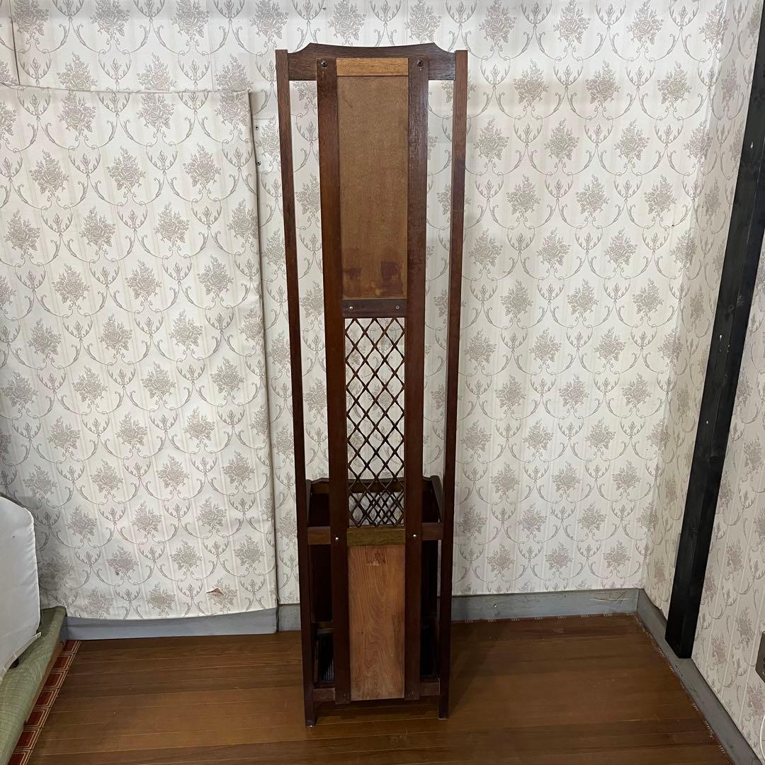 【アンティーク】KOIZUMI 木製 傘立て付き スタンドミラー ハンガーラック