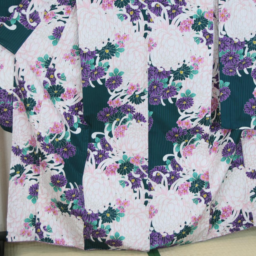 躾糸付未使用　165cm　LLサイズ　黒緑　乱菊　振袖　袴　卒業式　u351