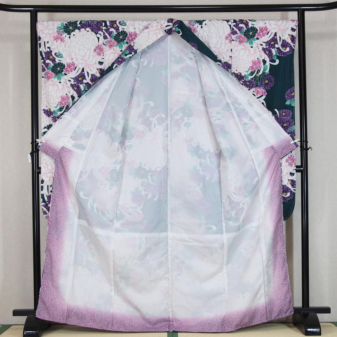 躾糸付未使用　165cm　LLサイズ　黒緑　乱菊　振袖　袴　卒業式　u351