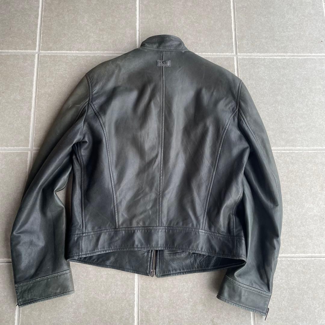 00s emporio ARMANI シングルライダース　レザージャケット　深緑
