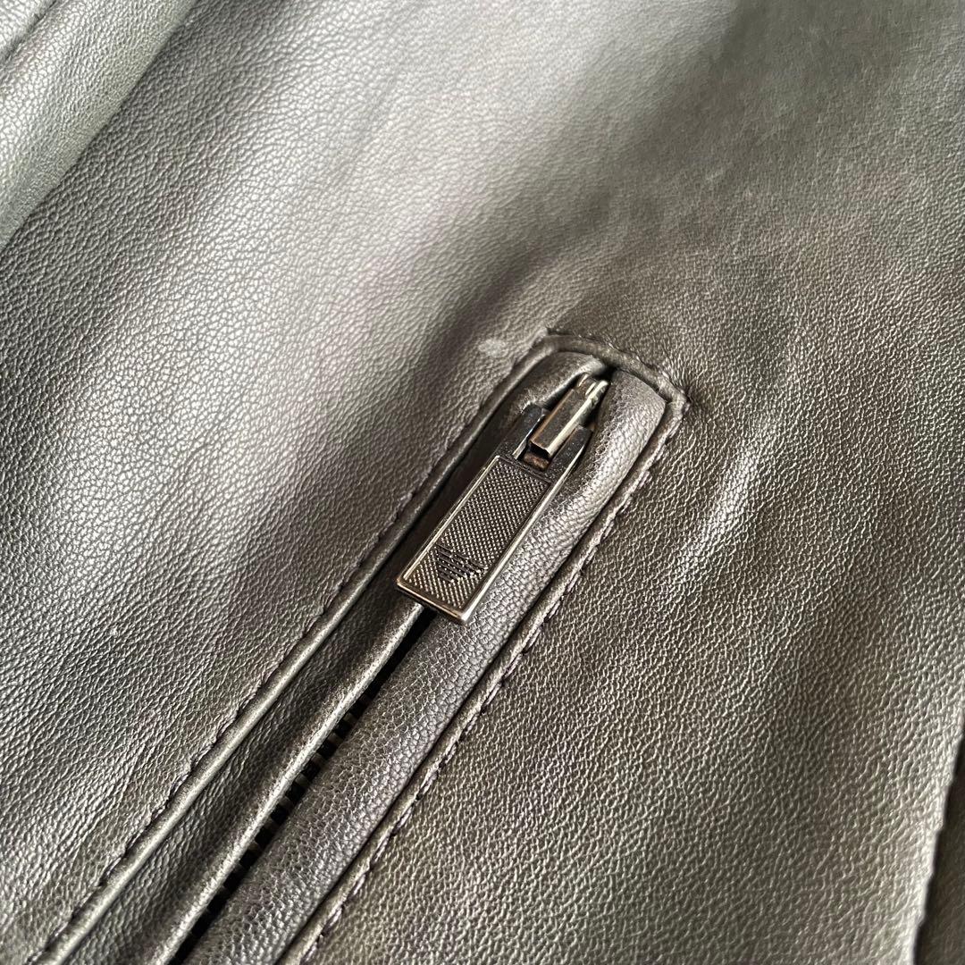 00s emporio ARMANI シングルライダース　レザージャケット　深緑