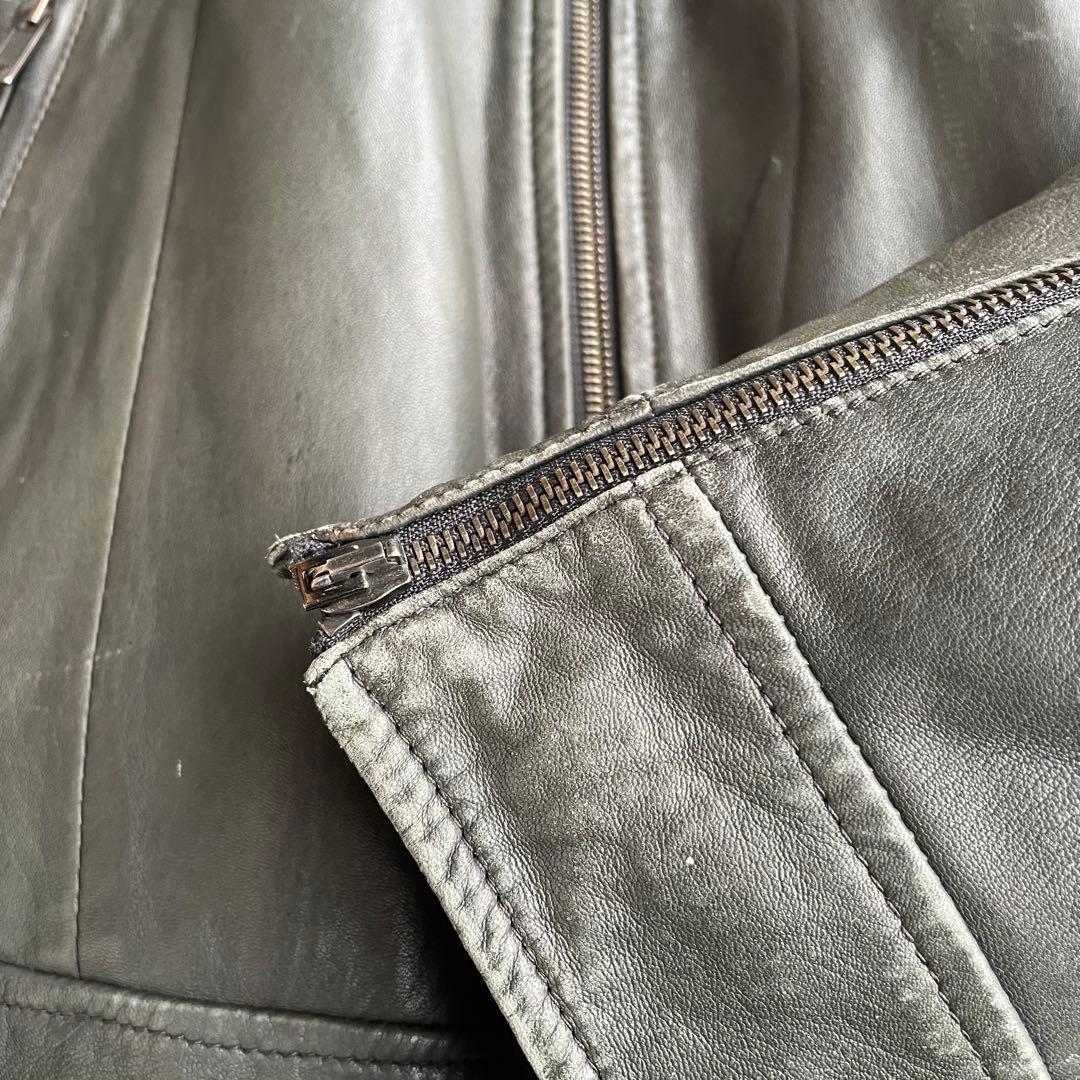 00s emporio ARMANI シングルライダース　レザージャケット　深緑