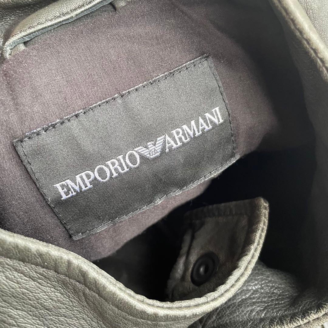 00s emporio ARMANI シングルライダース　レザージャケット　深緑