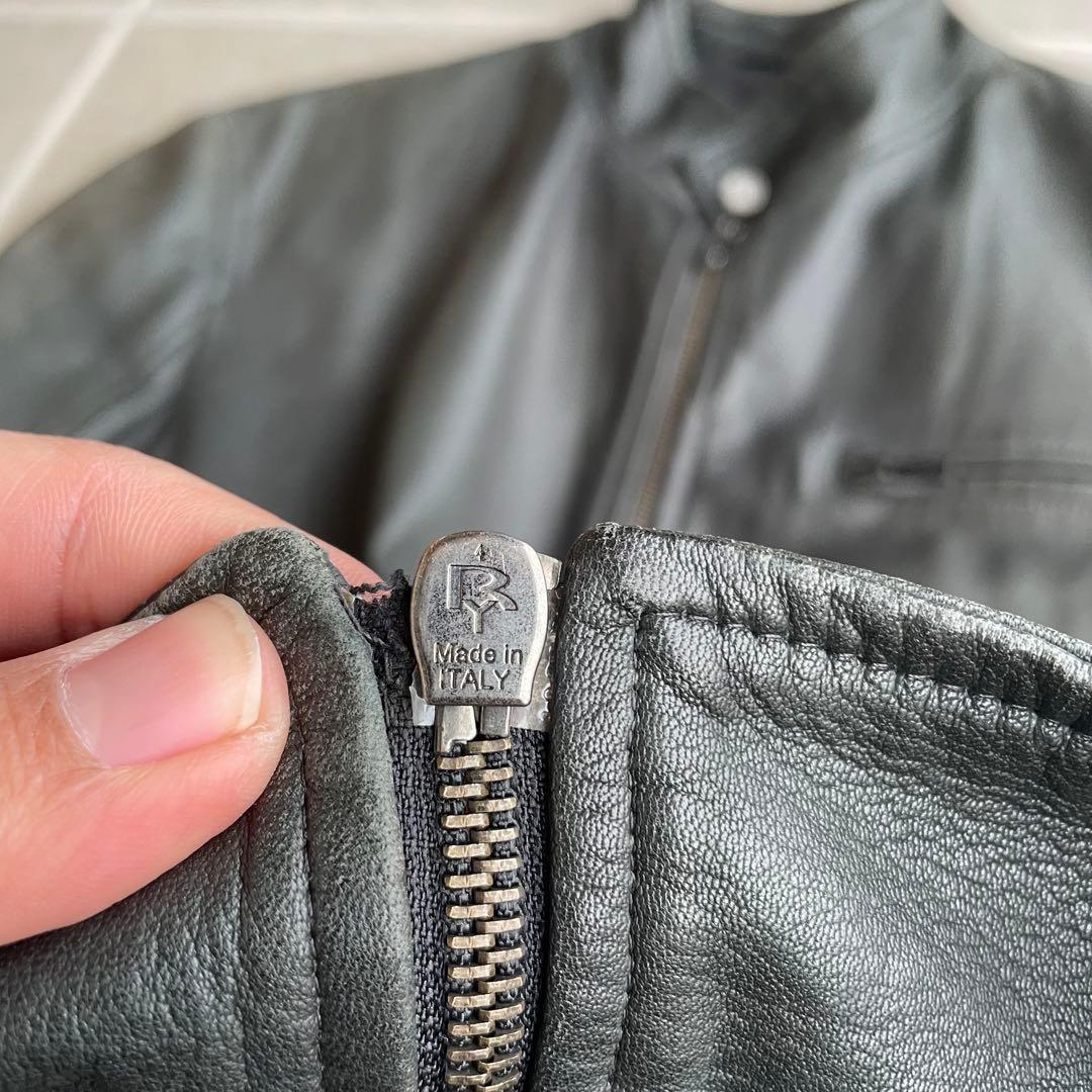 00s emporio ARMANI シングルライダース　レザージャケット　深緑