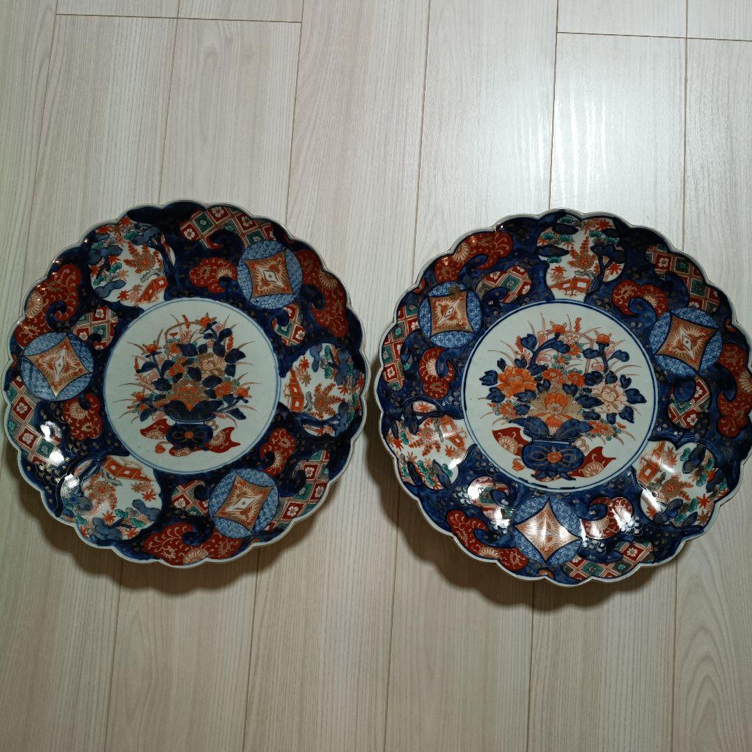 古伊万里 　大皿　飾皿　直径約４０cm　２個セット木箱あり