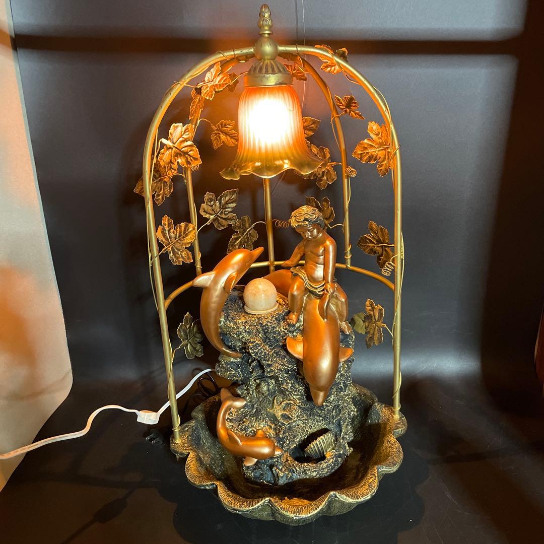 大型66cm 人魚とイルカのアンティークランプ　噴水　ブロンズ　ゴールド