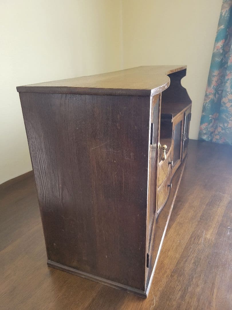 飾り棚　昭和レトロ　アンティーク　インテリア戸棚　モールガラス　当時物