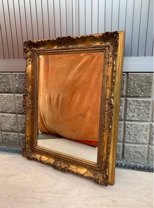 イタリア製　アンティーク　レトロ　ゴールド　壁掛け　ミラー　鏡　姿見　店舗什器